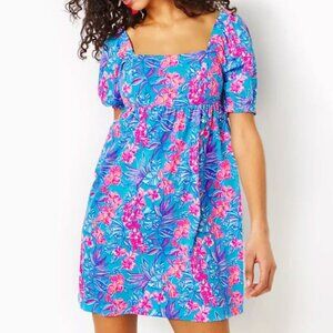 Lilly Pulitzer Blue Tropical Floral Mini Dress with Pink Accents NWT